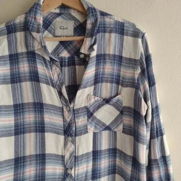 Rails Charli Shirt M Blue Pink Plaid Flowy Relaxed Fit Button Front Top - Picture 5 of 11